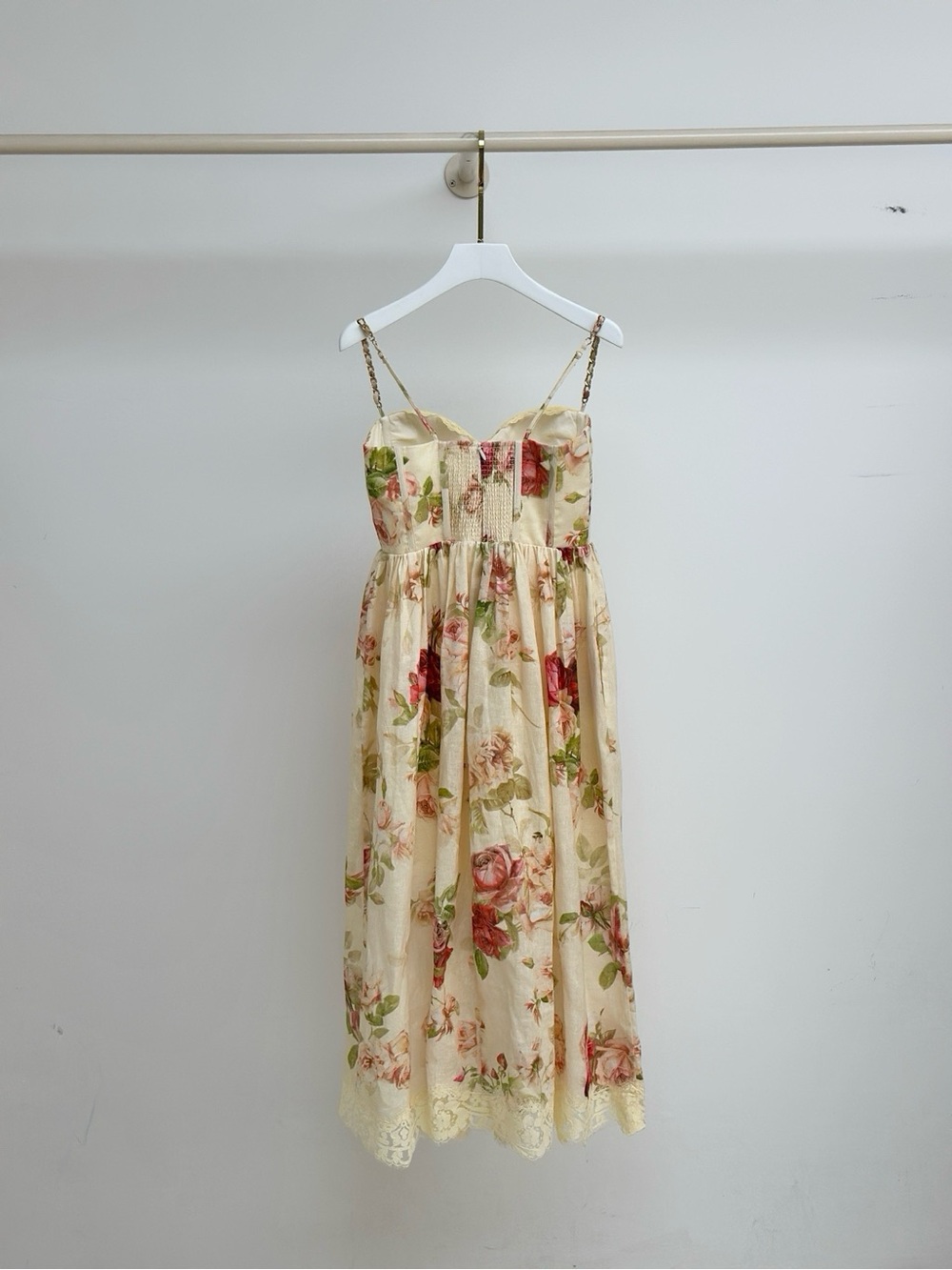 Zimmermann Cream Floral Bustier Midi Dress with Gold Chain Straps - Picture 2 of 9
